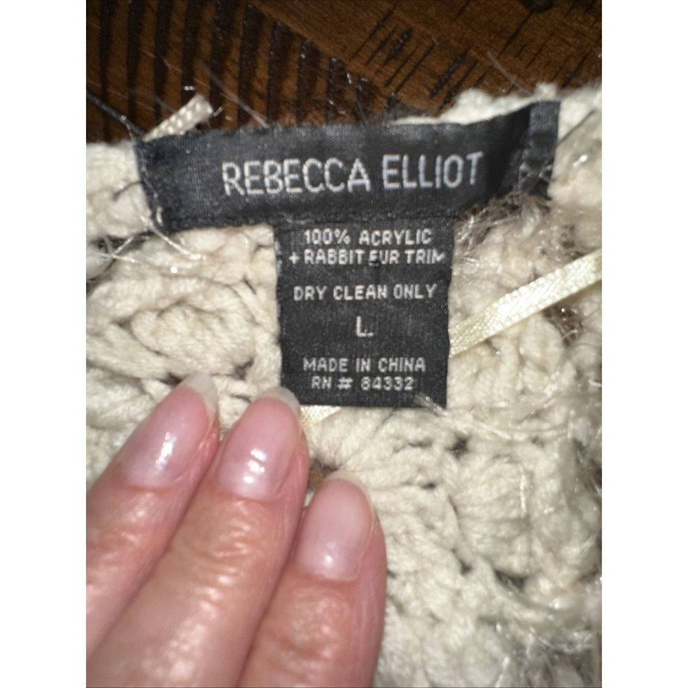 Rebecca Elliot Knitted Cardigan Crochet Flowers Cream Color Sweater - Picture 7 of 10